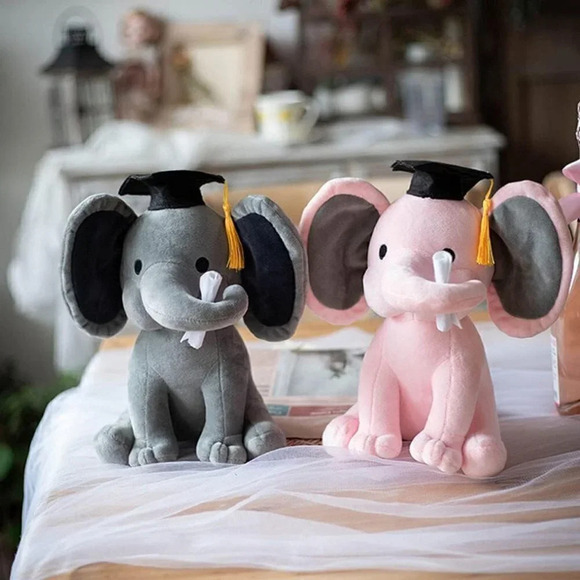 Elephant Plush Animal Doll Toy Wearing Bachelor Hat Graduation  Party - Picture 4 of 9